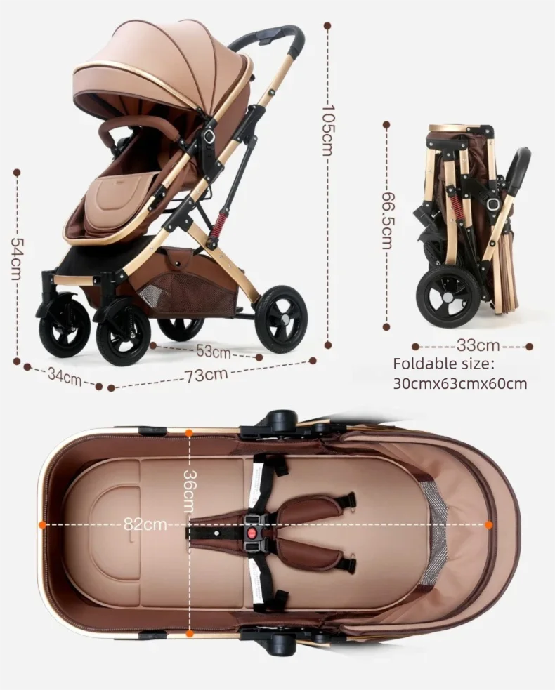 3 in 1 Baby Stroller,Baby Travel System,Baby Carriage 3in1 with Isofix Base,Foldable Newborn Pram,Reversible Standard Stroller