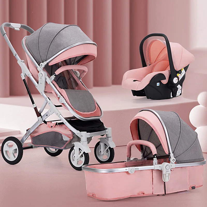 3 in 1 Baby Stroller,Baby Travel System,Baby Carriage 3in1 with Isofix Base,Foldable Newborn Pram,Reversible Standard Stroller