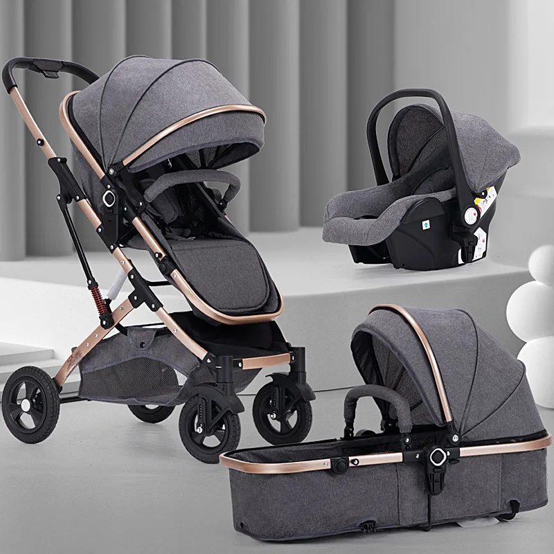3 in 1 Baby Stroller,Baby Travel System,Baby Carriage 3in1 with Isofix Base,Foldable Newborn Pram,Reversible Standard Stroller