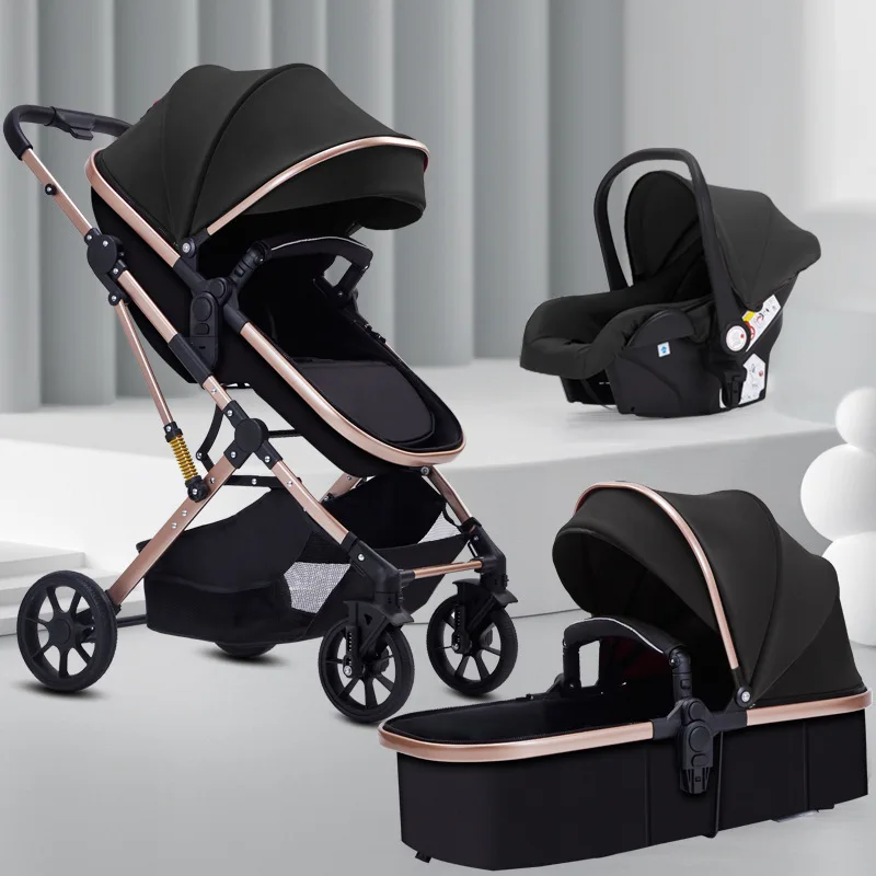 3 in 1 Baby Stroller,Baby Travel System,Baby Carriage 3in1 with Isofix Base,Foldable Newborn Pram,Reversible Standard Stroller