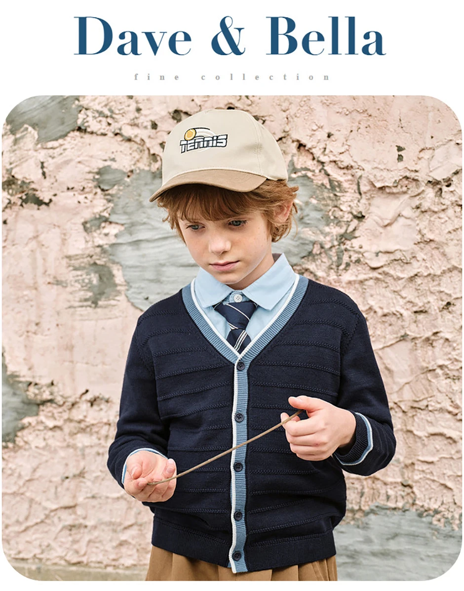 Dave Bella Children Cardigan Sweater Autumn Spring Long Sleeve Boys Knitted Cotton Top Fashion Outerwear Kids Clothes DK1261187