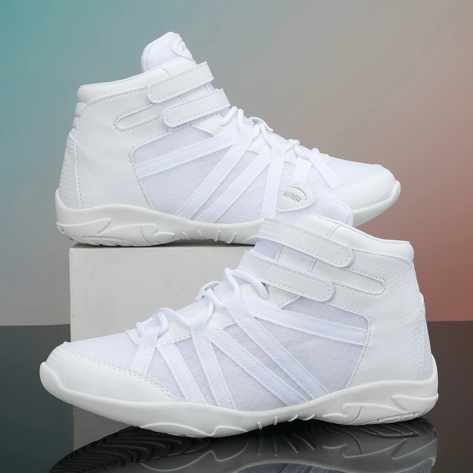 BAXINIER Girls White High-Top Cheer Shoes Lightweight Youth Competition Dance Sneakers Kids Training Performance Footwear