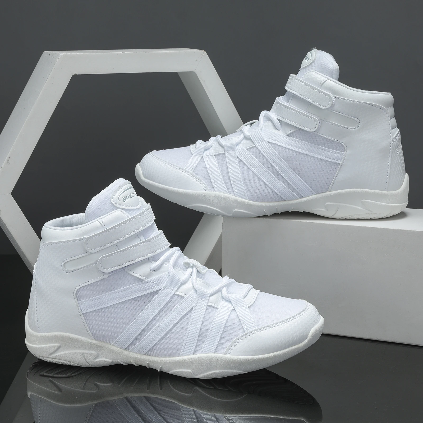 BAXINIER Girls White High-Top Cheer Shoes Lightweight Youth Competition Dance Sneakers Kids Training Performance Footwear