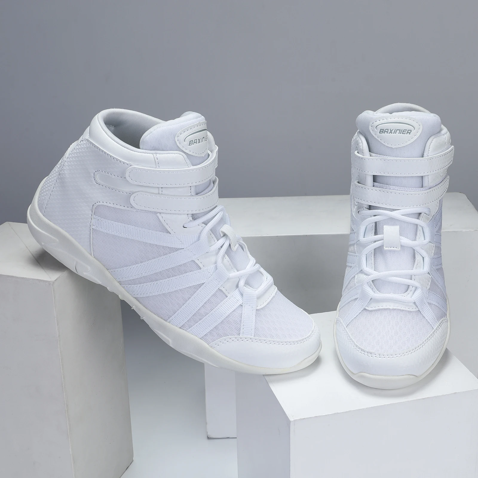 BAXINIER Girls White High-Top Cheer Shoes Lightweight Youth Competition Dance Sneakers Kids Training Performance Footwear