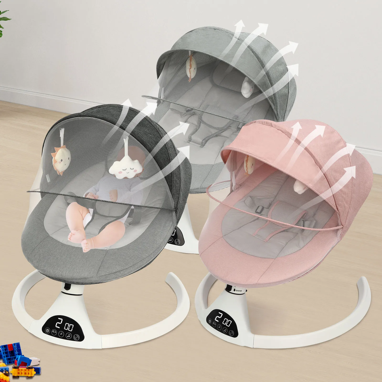Portable Baby Stroller Rocker Electric Rocking Chair 0-12 Months Baby Rocker To Sleep Pink/Green/Grey