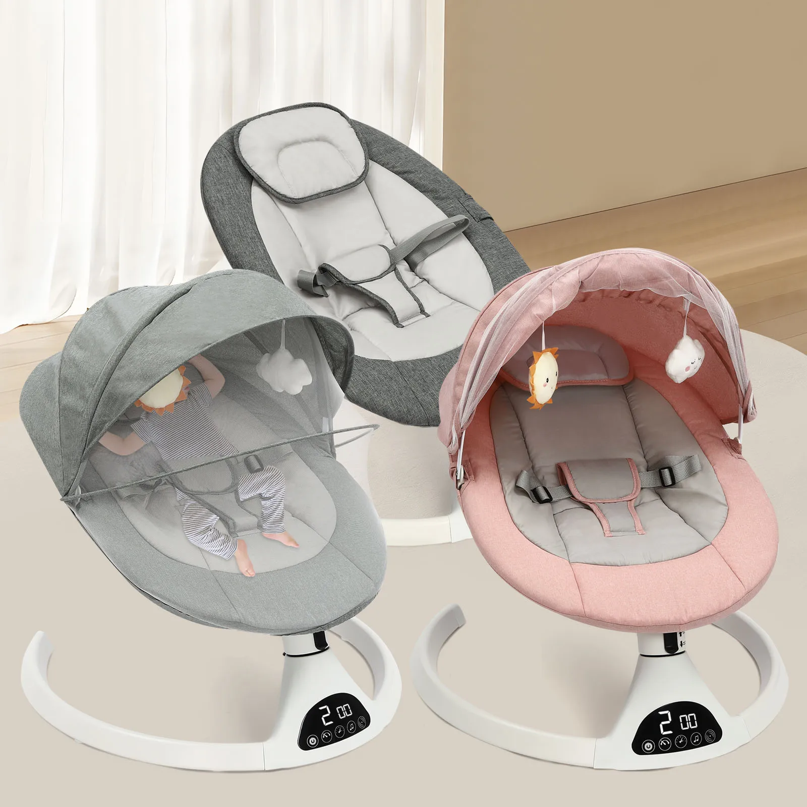 Portable Baby Stroller Rocker Electric Rocking Chair 0-12 Months Baby Rocker To Sleep Pink/Green/Grey