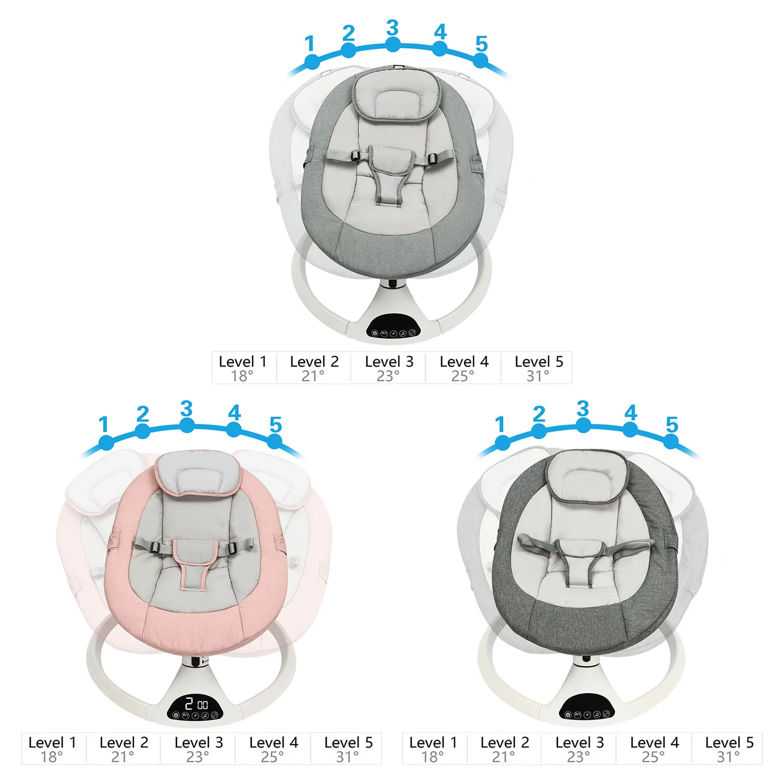 Portable Baby Stroller Rocker Electric Rocking Chair 0-12 Months Baby Rocker To Sleep Pink/Green/Grey