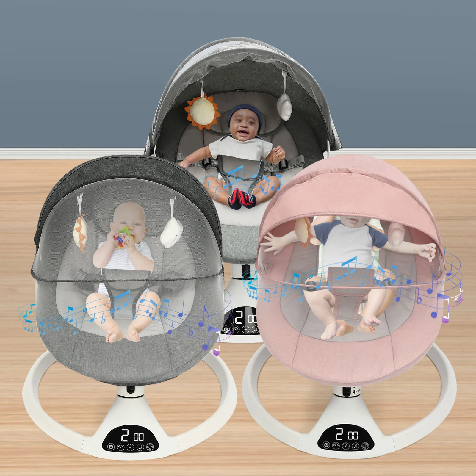 Portable Baby Stroller Rocker Electric Rocking Chair 0-12 Months Baby Rocker To Sleep Pink/Green/Grey