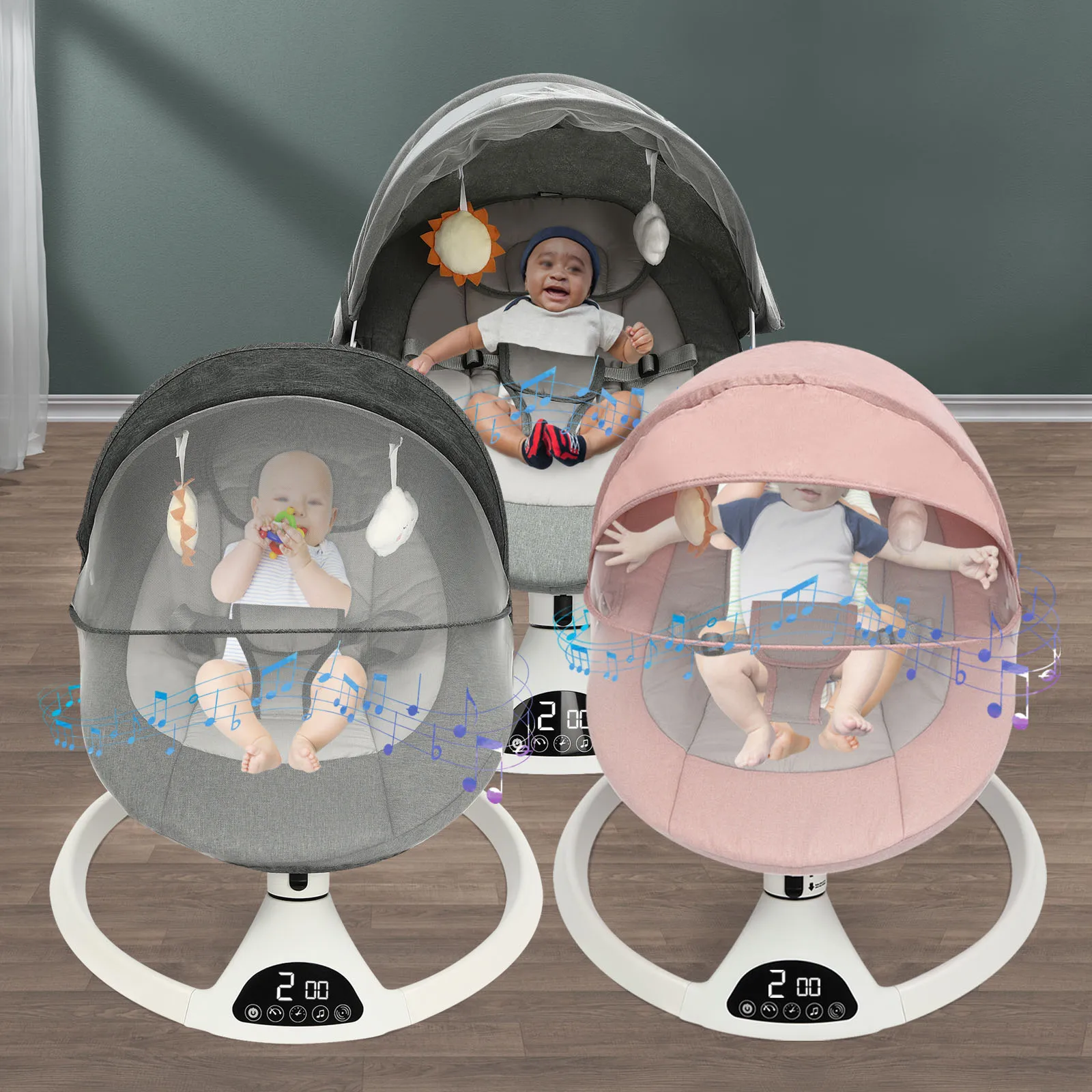 Portable Baby Stroller Rocker Electric Rocking Chair 0-12 Months Baby Rocker To Sleep Pink/Green/Grey