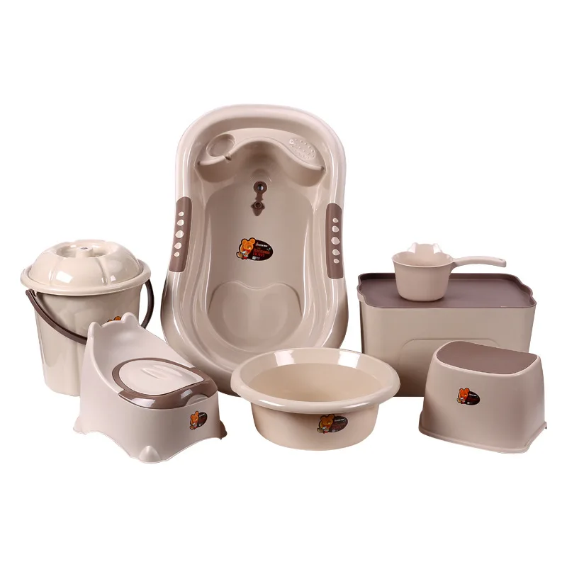 Baby Bath Tub Set 7-Piece with Stool Newborn Tub,Non-slip,Complete Bathing Set, Bath Basin, Durable Bathtub,Plastic Baby Bathtub