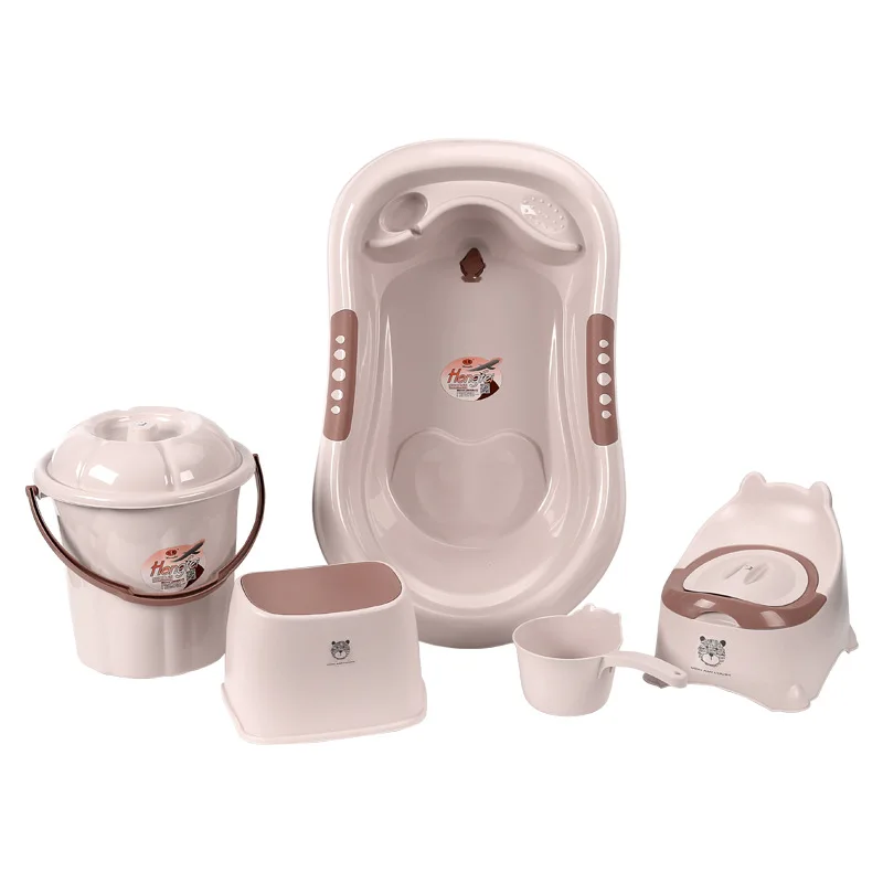 Baby Bath Tub Set 7-Piece with Stool Newborn Tub,Non-slip,Complete Bathing Set, Bath Basin, Durable Bathtub,Plastic Baby Bathtub