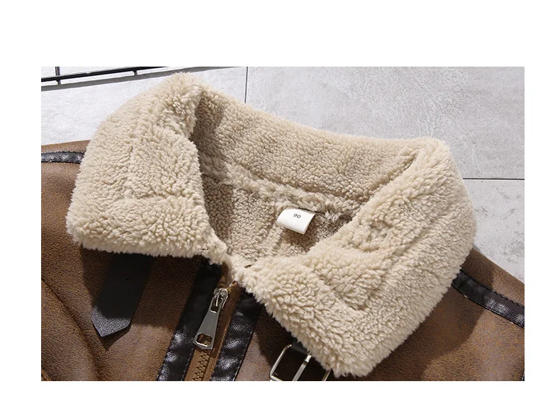 2026 Winter Kids Suede Leather Jacket Boys Girls Faux Fur Coat Thick Warm Fleece Outerwear Teen Children Top Clothes 2-15 Years