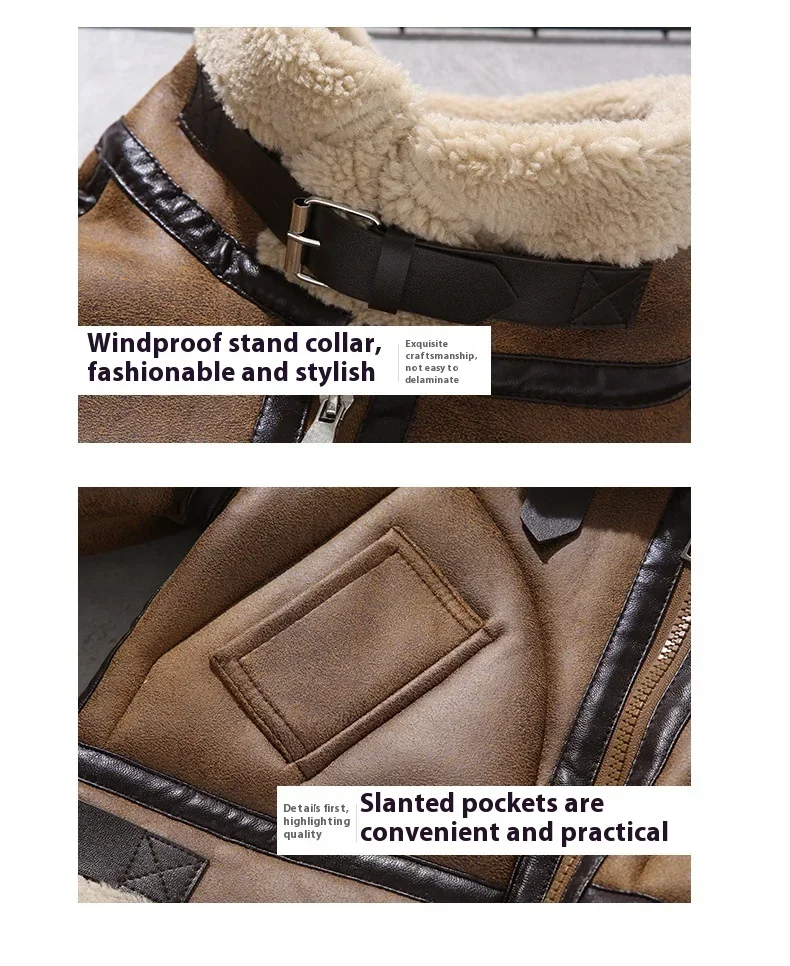 2026 Winter Kids Suede Leather Jacket Boys Girls Faux Fur Coat Thick Warm Fleece Outerwear Teen Children Top Clothes 2-15 Years
