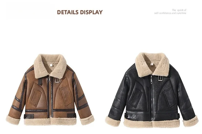 2026 Winter Kids Suede Leather Jacket Boys Girls Faux Fur Coat Thick Warm Fleece Outerwear Teen Children Top Clothes 2-15 Years