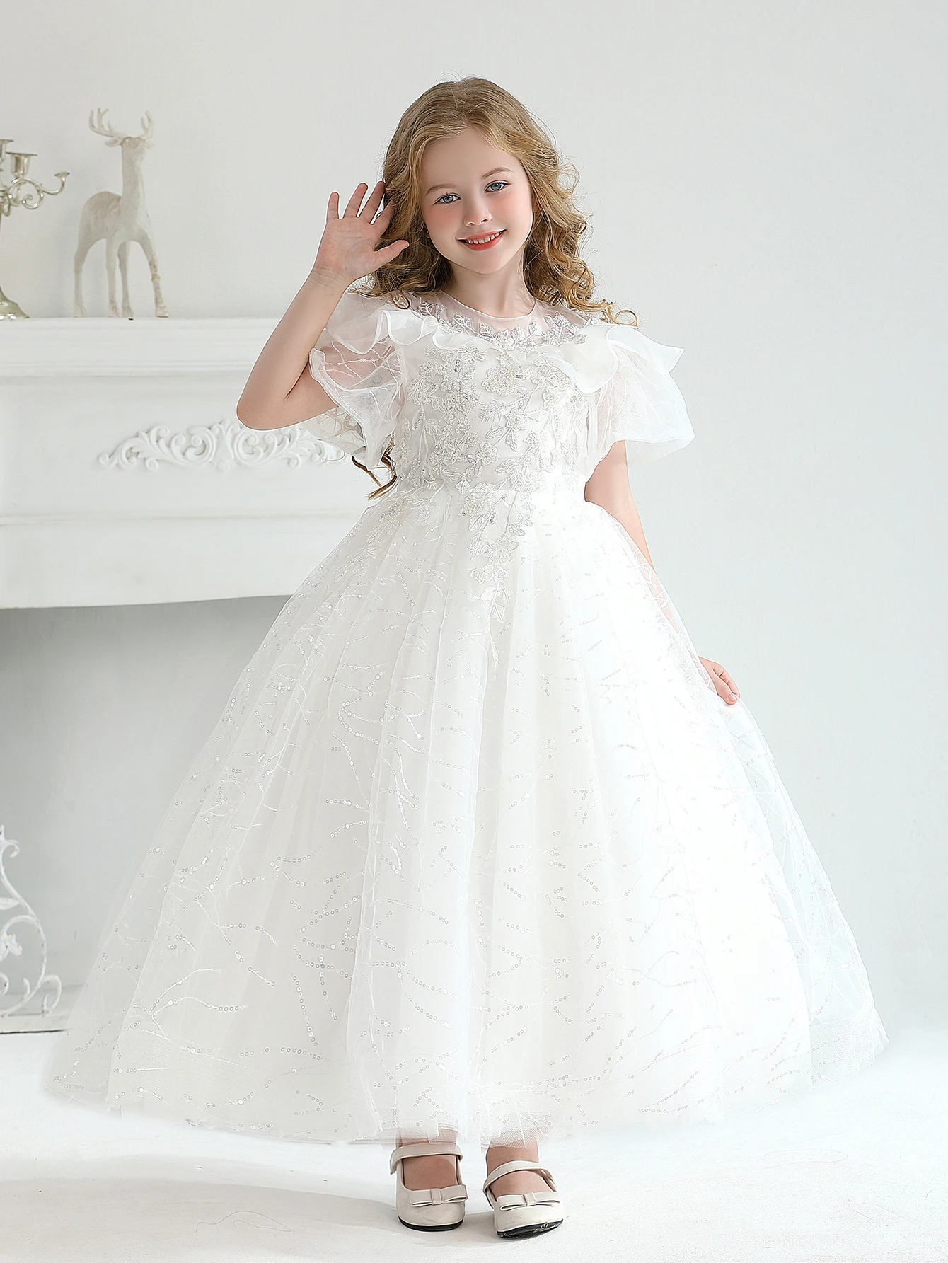 White Wedding Dress For Girls' Flower Girls High-End Embroidered Mini Wedding Dresses White Dresses For Children's Clothing