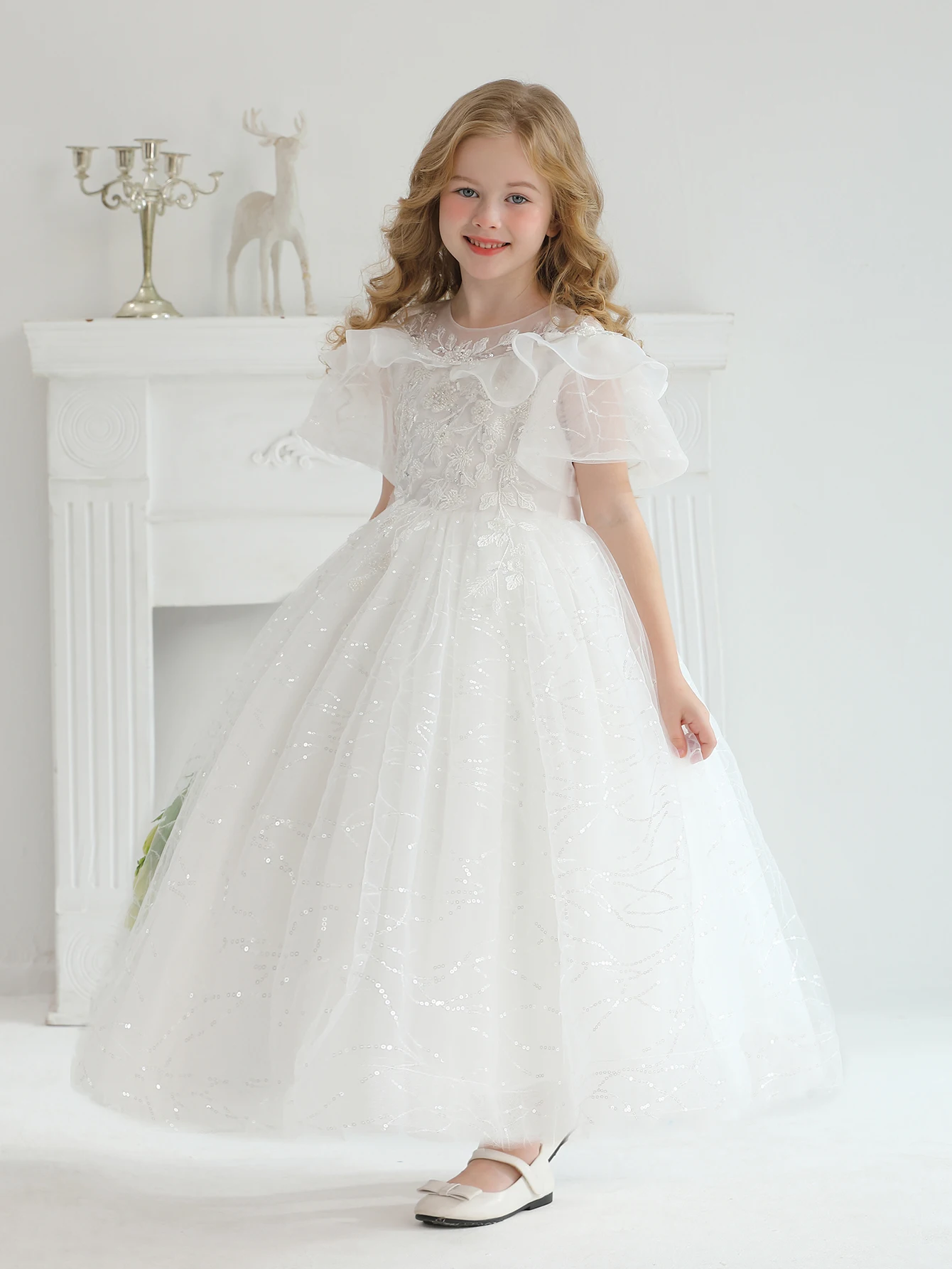 White Wedding Dress For Girls' Flower Girls High-End Embroidered Mini Wedding Dresses White Dresses For Children's Clothing