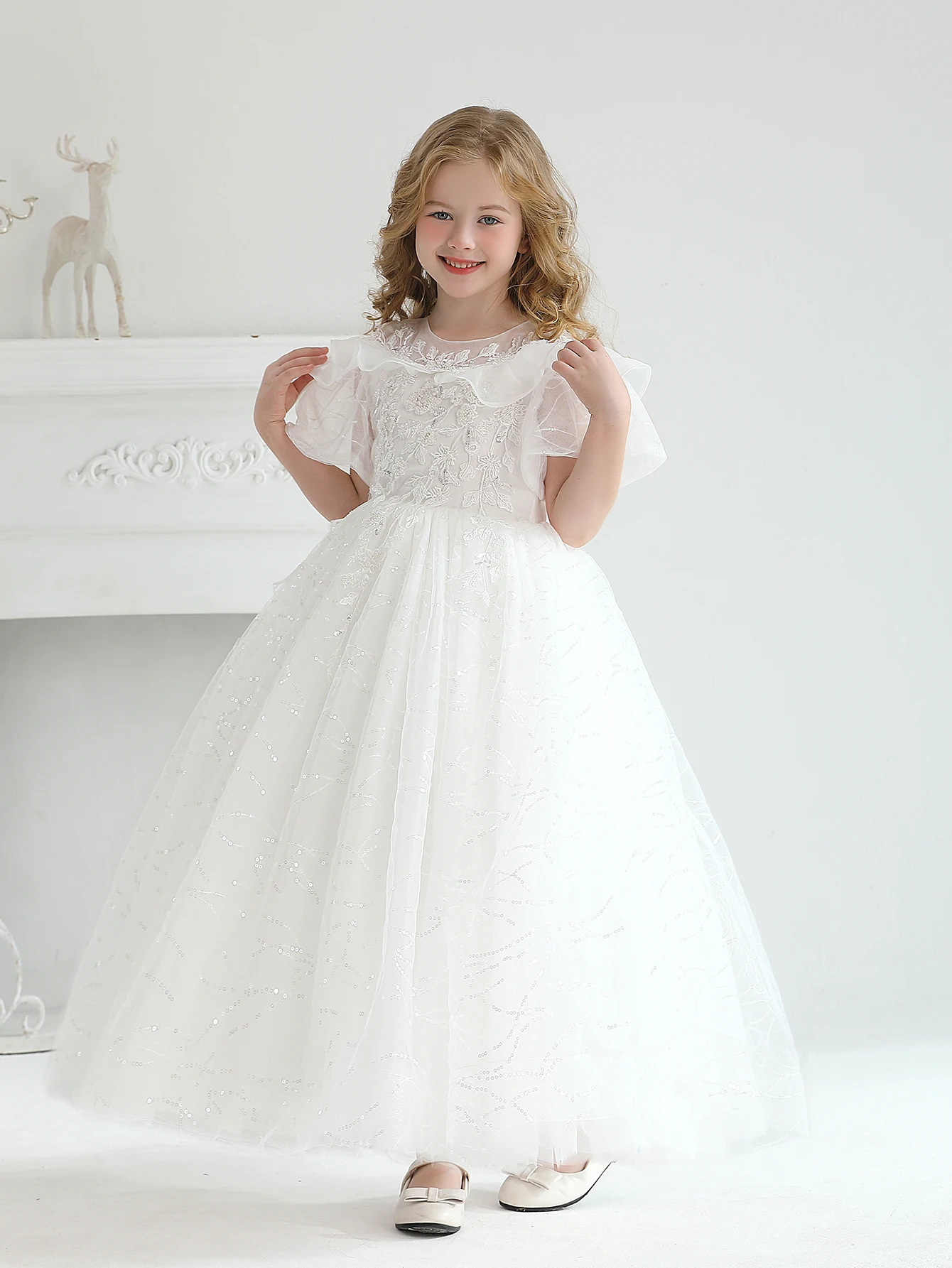 White Wedding Dress For Girls' Flower Girls High-End Embroidered Mini Wedding Dresses White Dresses For Children's Clothing
