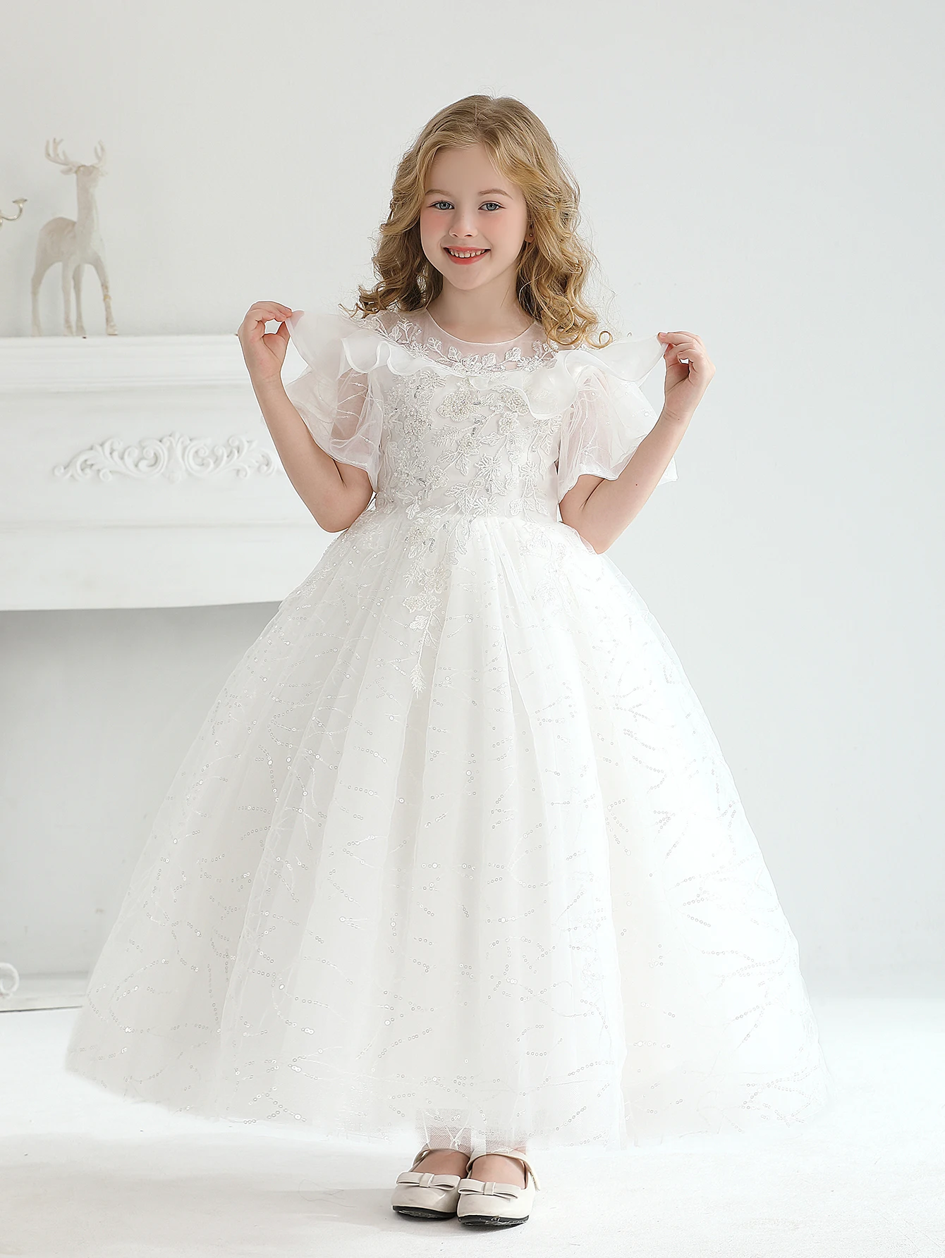 White Wedding Dress For Girls' Flower Girls High-End Embroidered Mini Wedding Dresses White Dresses For Children's Clothing