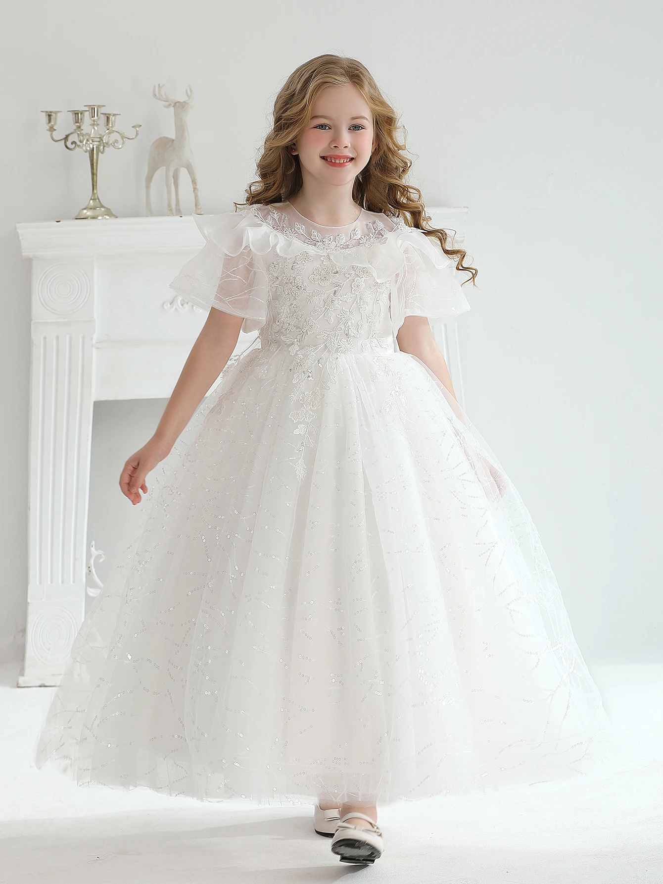 White Wedding Dress For Girls' Flower Girls High-End Embroidered Mini Wedding Dresses White Dresses For Children's Clothing