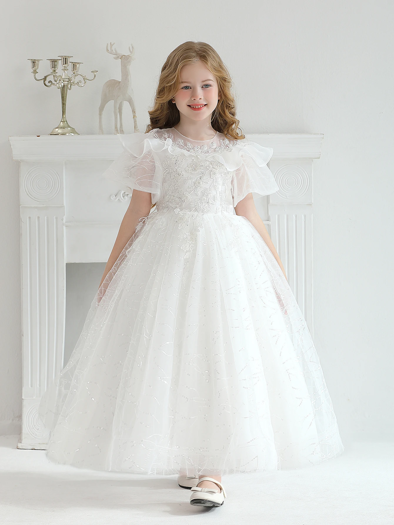 White Wedding Dress For Girls' Flower Girls High-End Embroidered Mini Wedding Dresses White Dresses For Children's Clothing