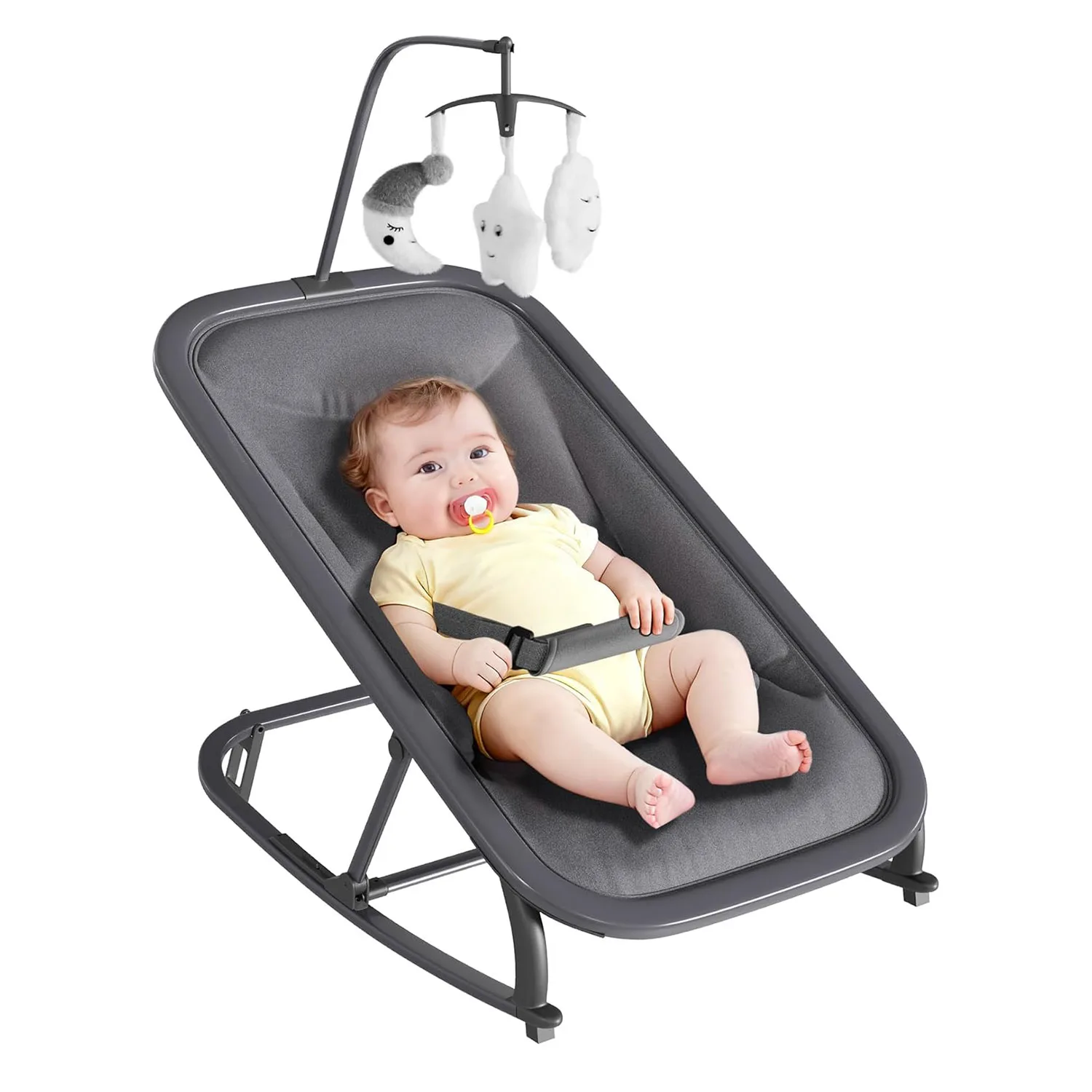 2-in-1 Baby Swing and Rocker Chair, Portable Nursery Bouncer with 3 Recline Positions, Front-to-Back Rocking, Removable Toy Bar, Lockable Mode, Aluminum Frame