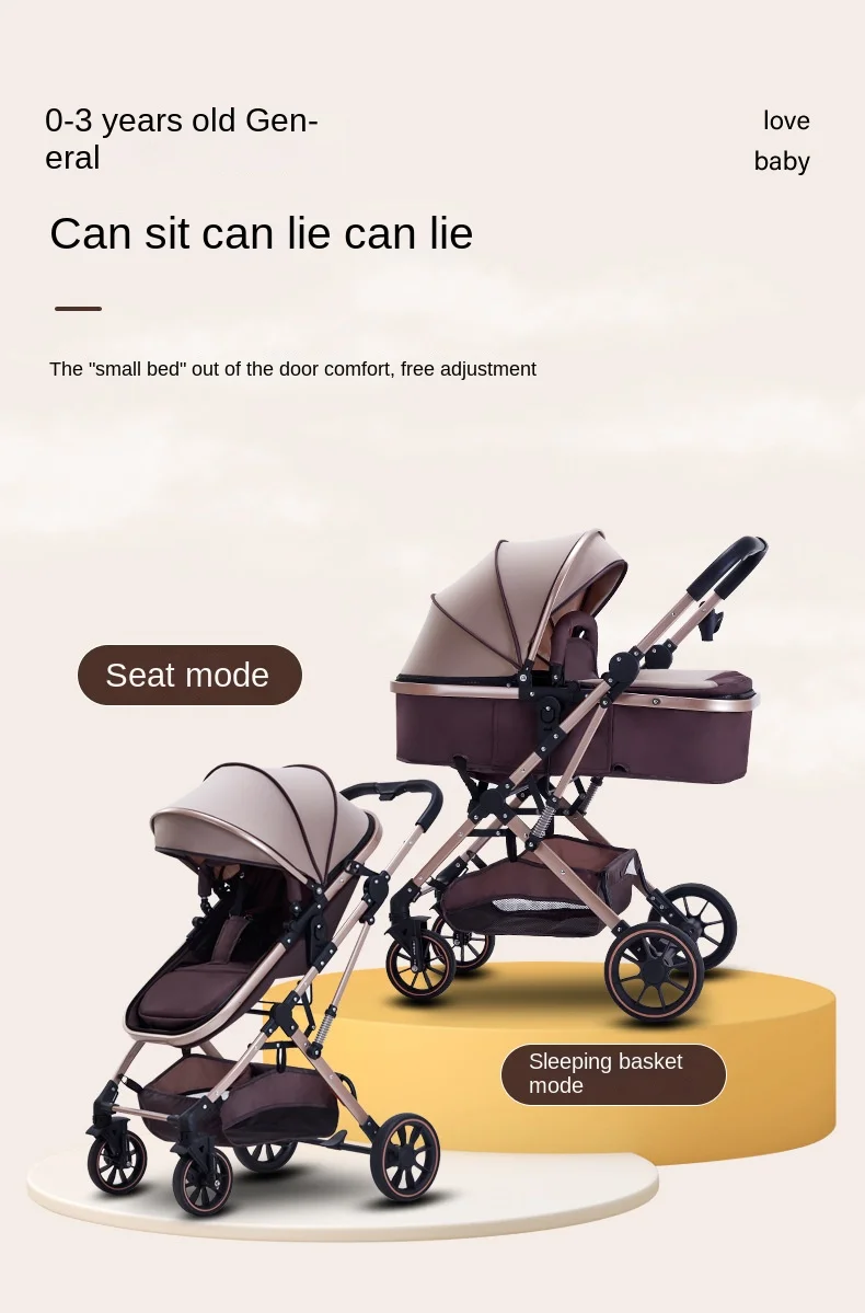 Baby Stroller: Sit-or-Lie Position, High-View Two-Way Design, Adjustable Backrest, Easy Folding, Shock Absorption, Ages 0–3