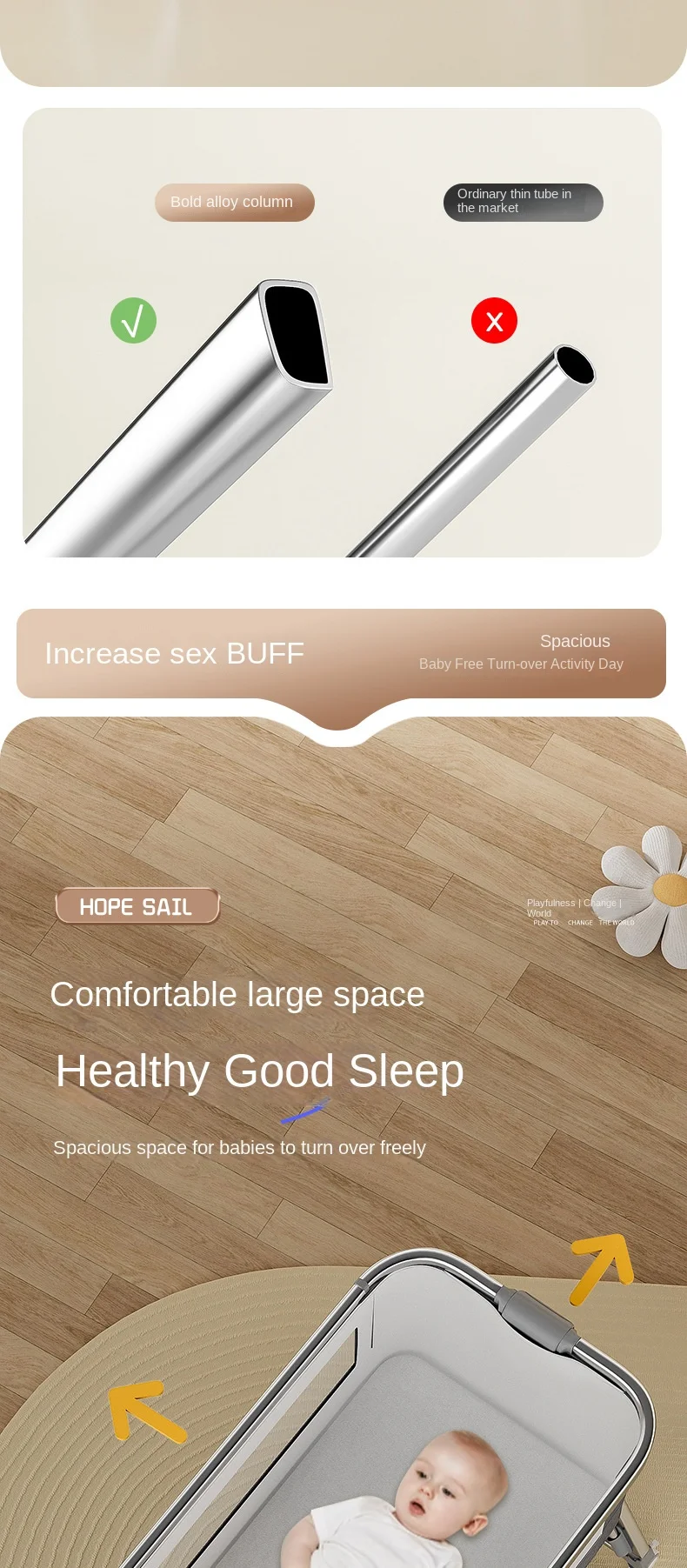 Aluminum alloy baby bed, movable, foldable, and portable