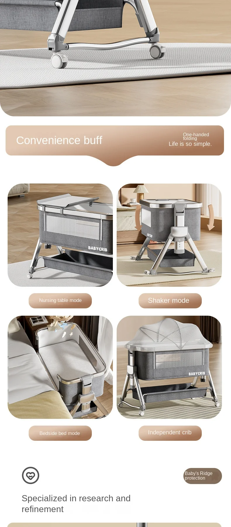 Aluminum alloy baby bed, movable, foldable, and portable