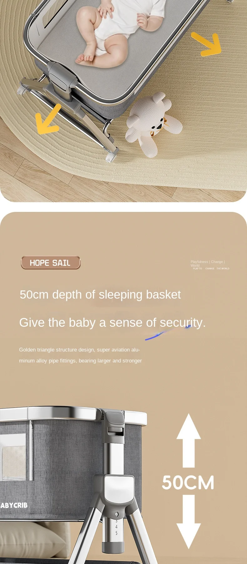 Aluminum alloy baby bed, movable, foldable, and portable