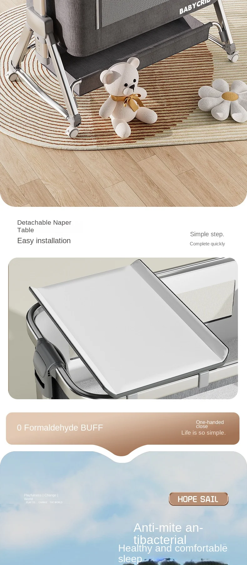 Aluminum alloy baby bed, movable, foldable, and portable