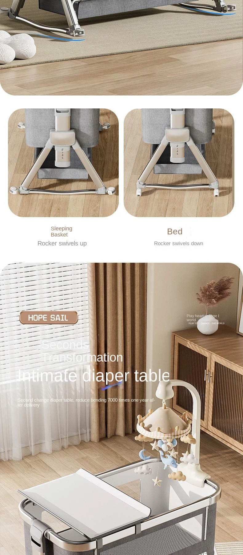 Aluminum alloy baby bed, movable, foldable, and portable