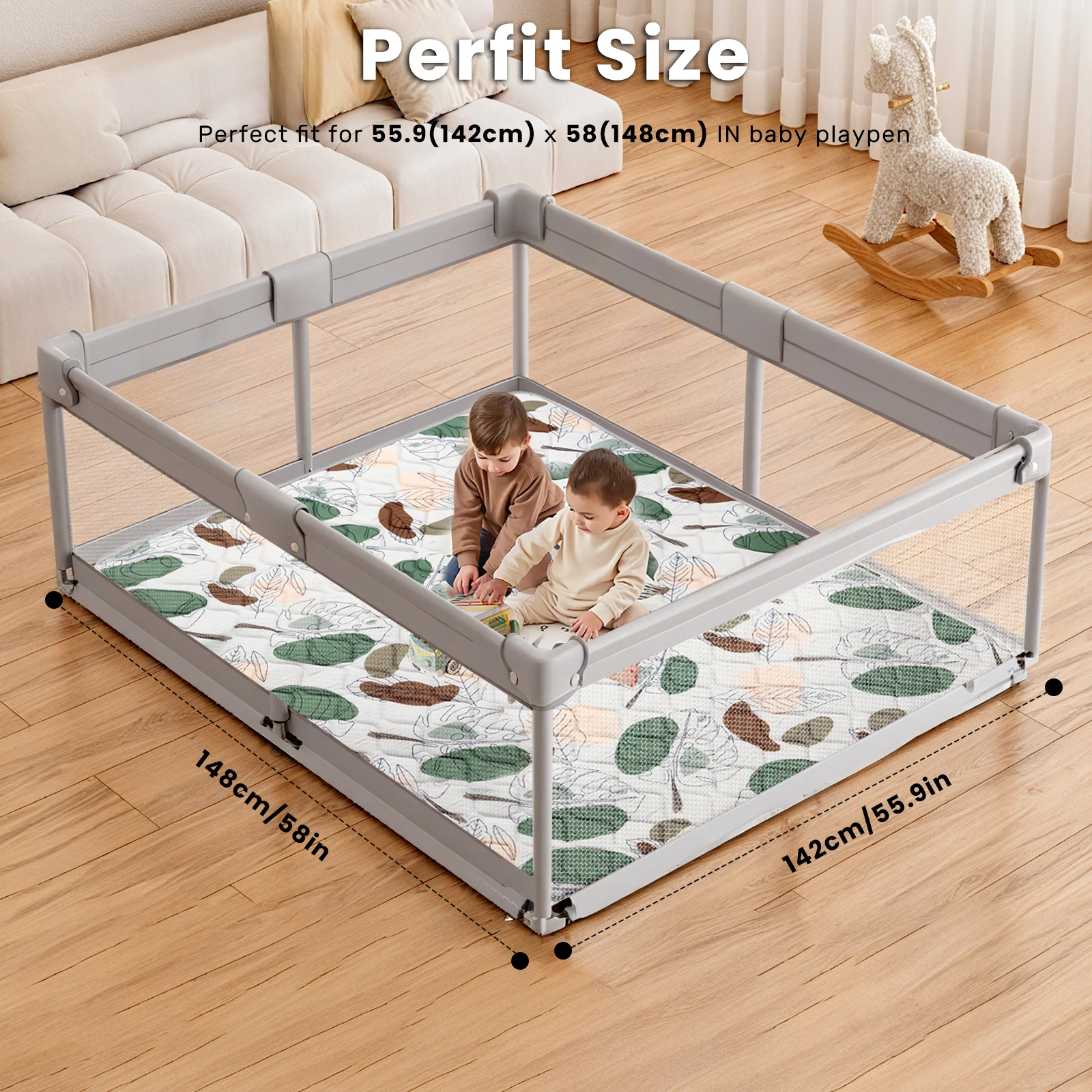 Thick Foam Baby Play Mat, Foldable Crawling Playpen Mat with Soft Padding, Non-Slip Floor Playmat, Machine Washable Anti-Slip Crawling Mats for Infants Toddlers Home Indoor Use