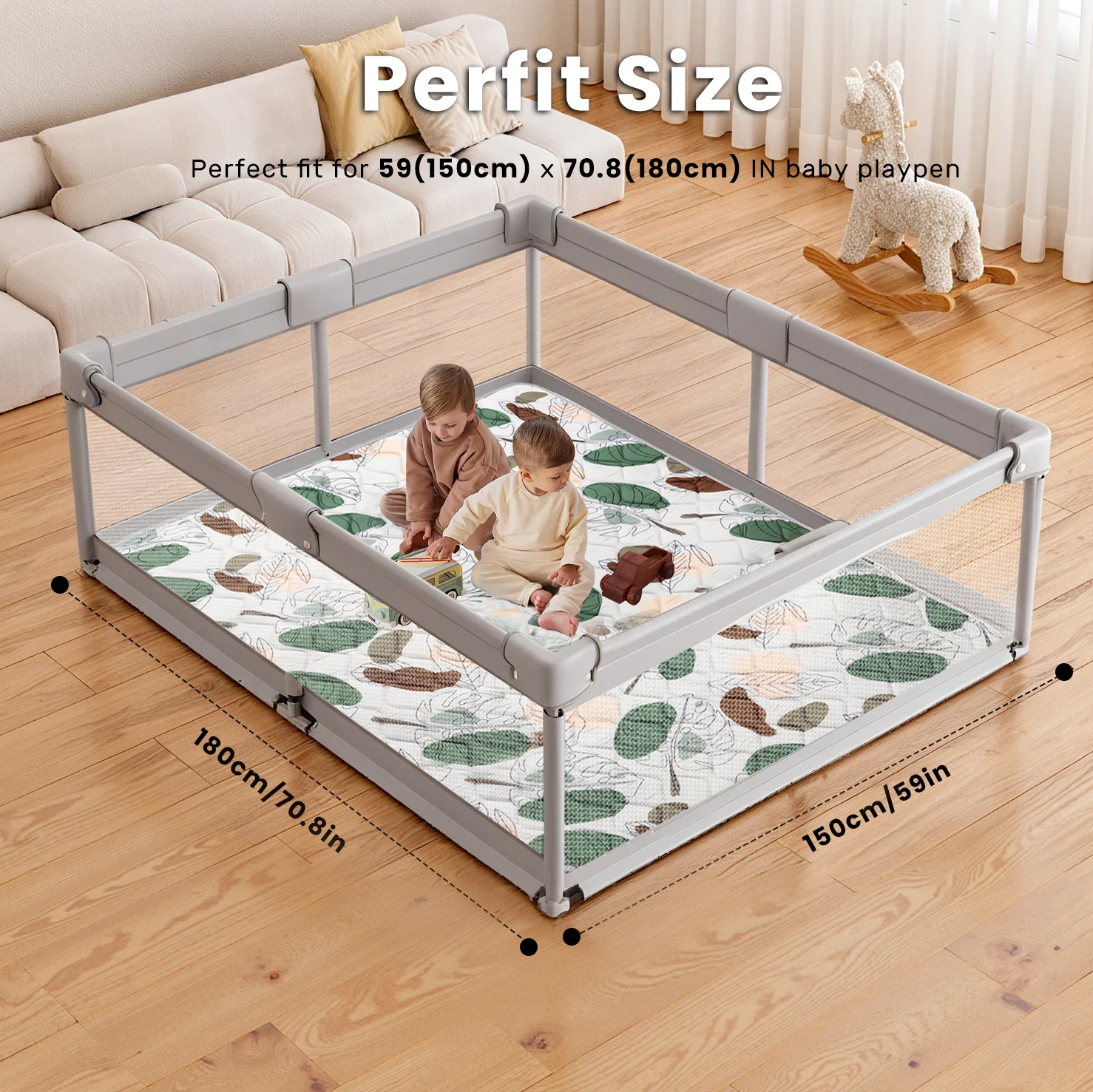 Thick Foam Baby Play Mat, Foldable Crawling Playpen Mat with Soft Padding, Non-Slip Floor Playmat, Machine Washable Anti-Slip Crawling Mats for Infants Toddlers Home Indoor Use