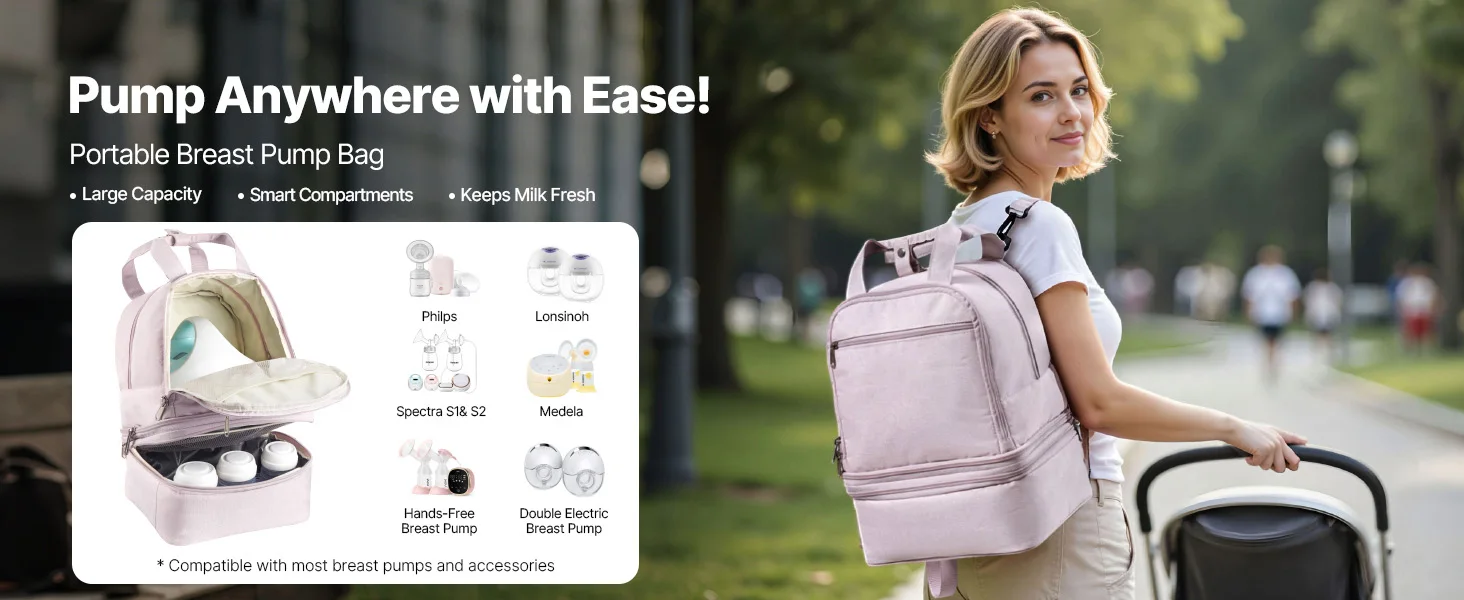 SucceBuy Breast Pump Backpack Portable Breast Feeding Carrying Case Fits S1/S2 Pumping Accessories for Work Travel & Family Use
