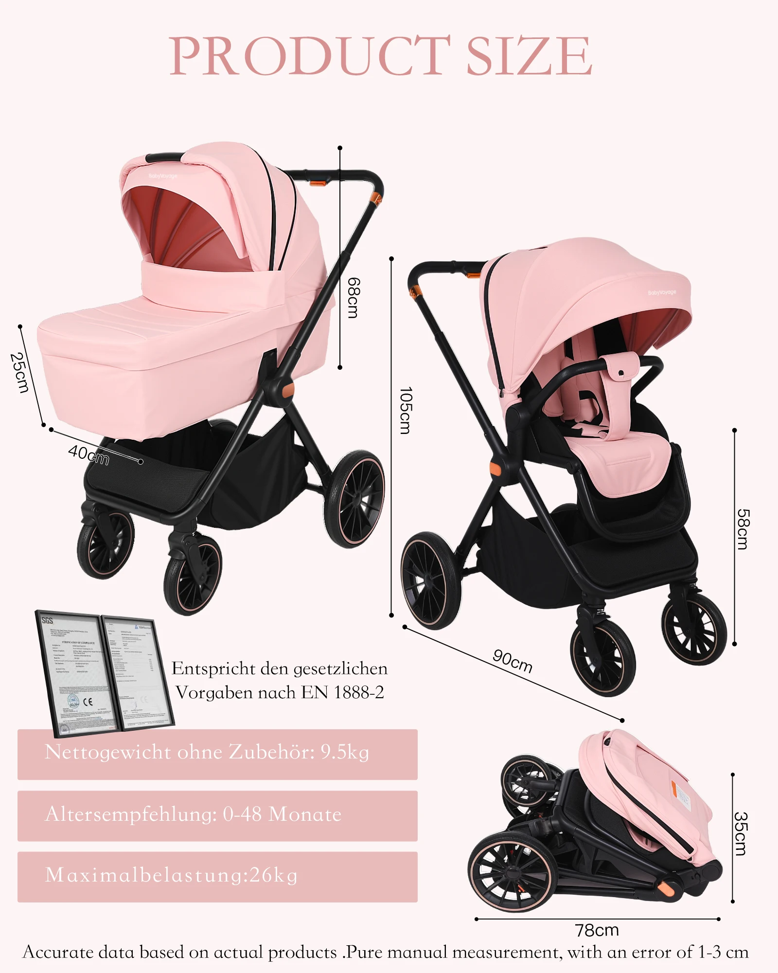 2-in-1 Foldable Baby Stroller Travel System High Landscape Aluminum Frame Fold Pram Newborn Infant Stroller 0-4 Years