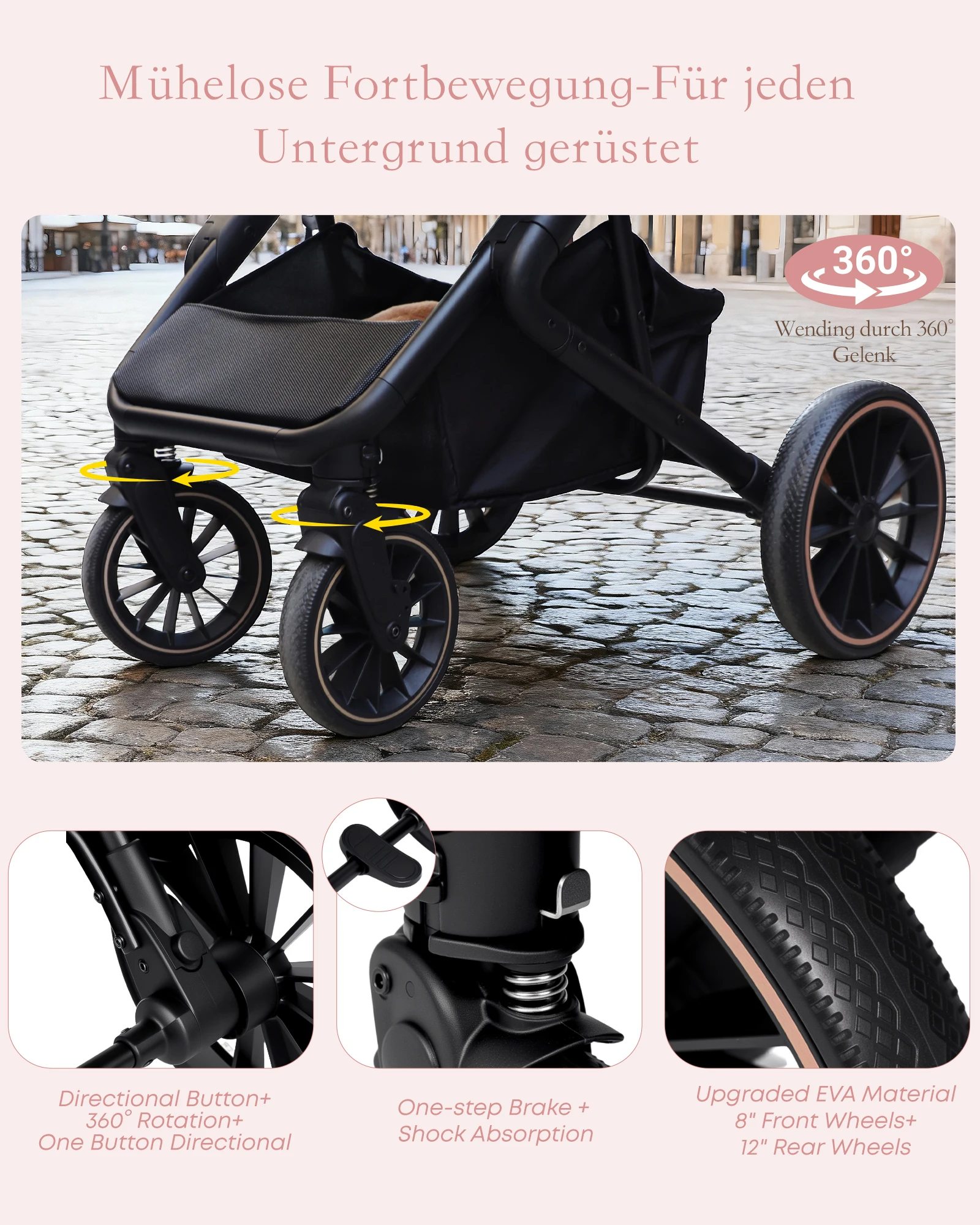2-in-1 Foldable Baby Stroller Travel System High Landscape Aluminum Frame Fold Pram Newborn Infant Stroller 0-4 Years