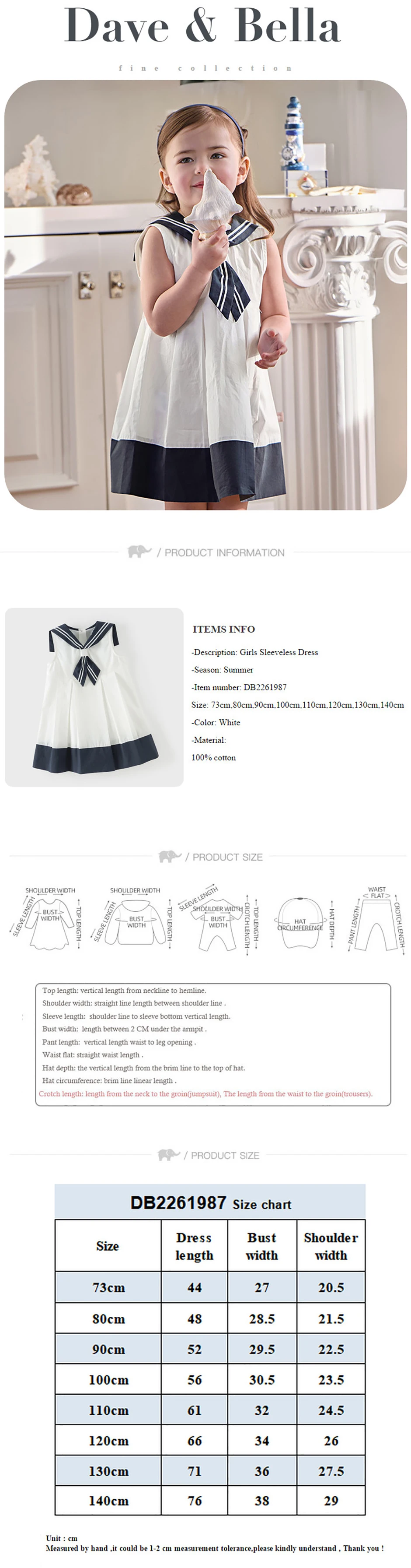 Dave Bella Girls Pure Cotton Dress Summer Elegant Sweet Children Clothes Charm Dresses Fashion Cool Party Preppy Style DB2261987