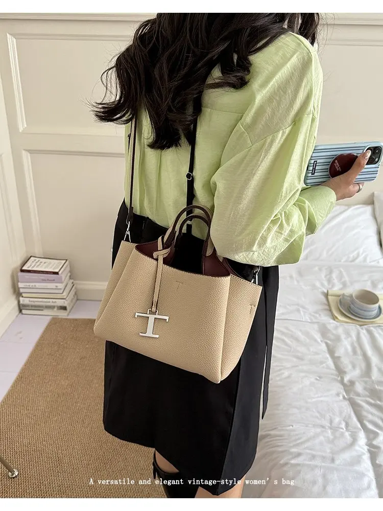 High-End Vintage Diaper Bag Elegant Minimalist Handbag Trendy Solid Color Shoulder Bag Leather Ladies For Leisure Travel