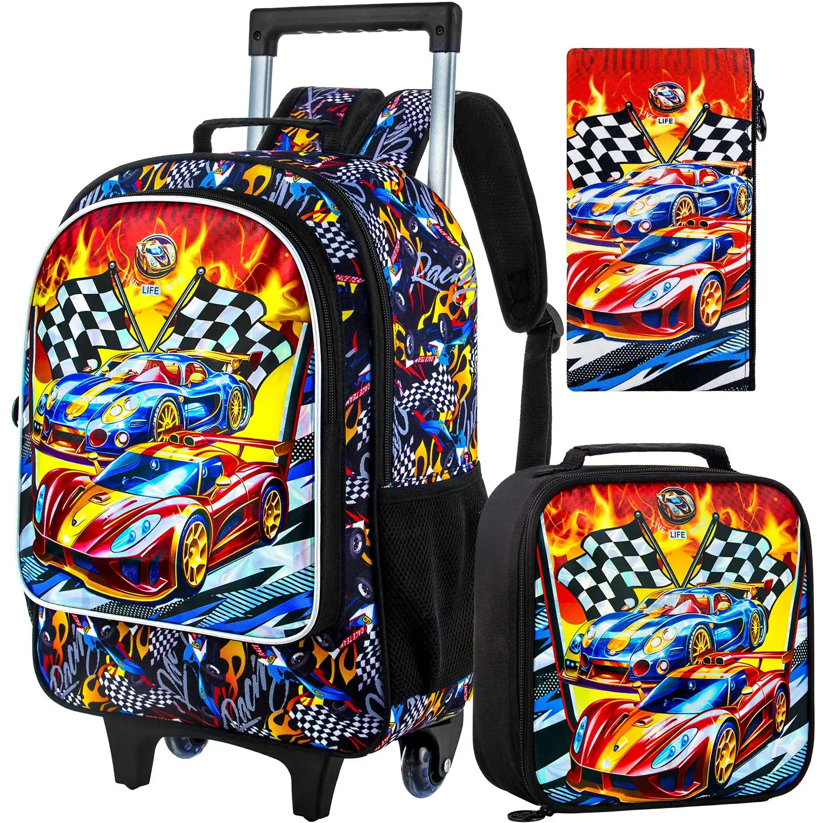 Rolling Backpack for Boys, Kids Roller Wheels School Bookbag with Lunch Bag, Wheeled School Bag for Children