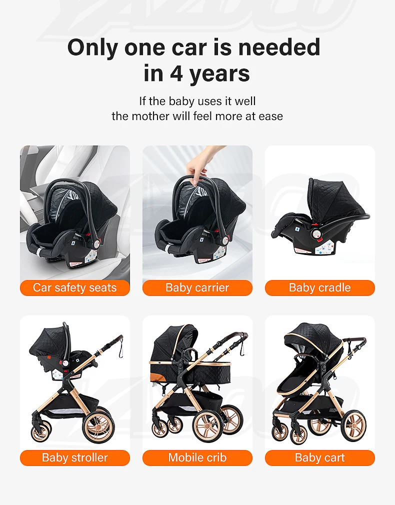 3 In 1 Multifunctional Newborn Baby Stroller High Landscape View Four Wheel Shockproof Easy Foldable Comfortable Baby Pram With Breathable Full Cover Anti Mosquito Net For Infant Outdoor Travel