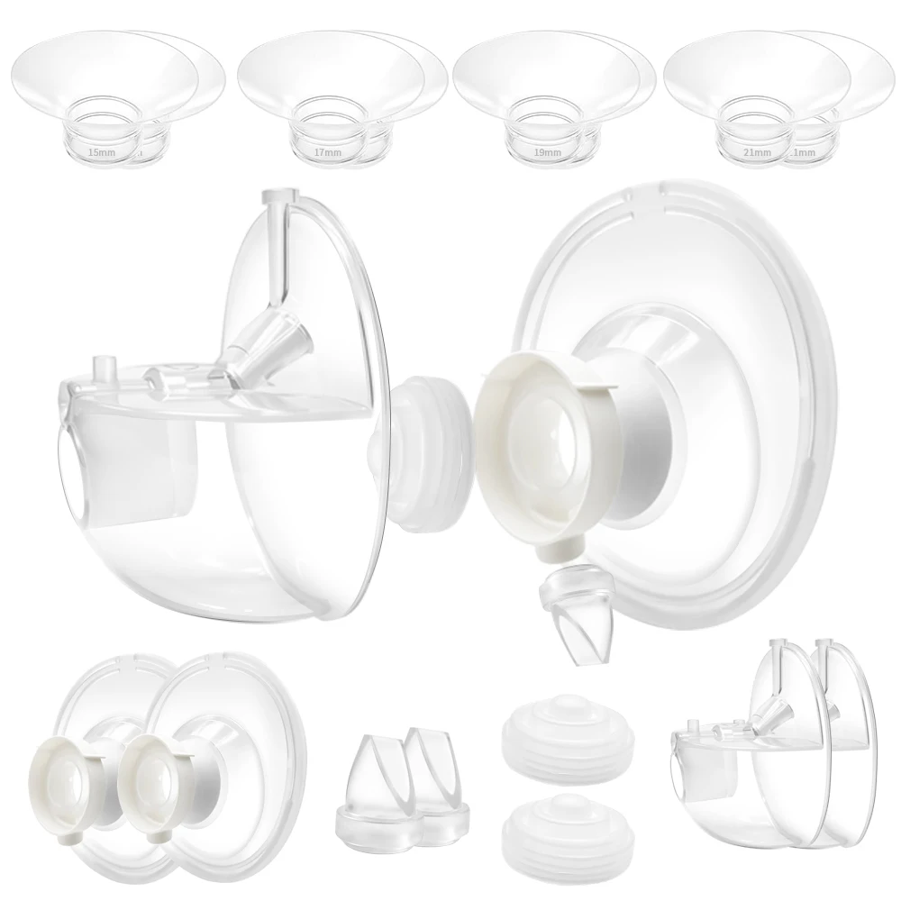 Two Complete Sets Compatible with Momcozy M5 Breast Pump Replacement Parts, Collection Cup and 8pcs 15/17/19/21mm Flange Insert