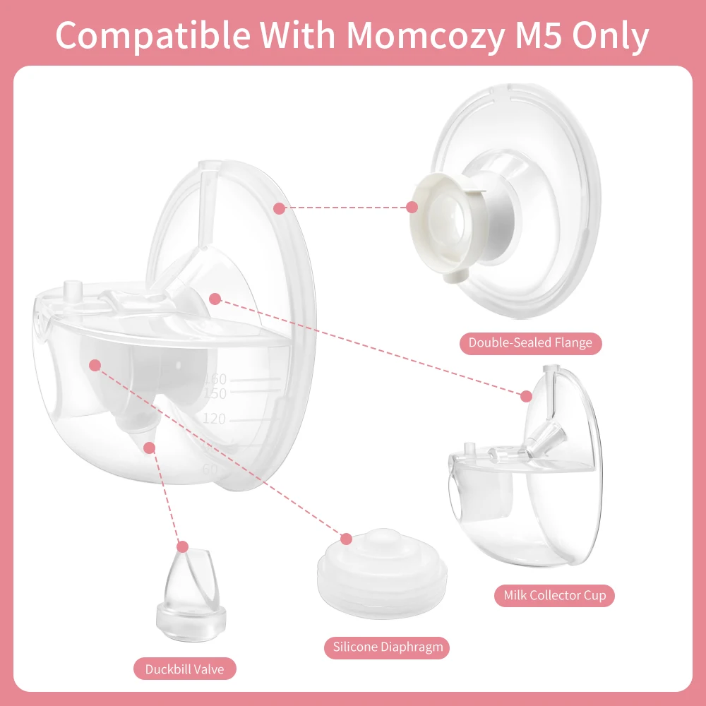 Two Complete Sets Compatible with Momcozy M5 Breast Pump Replacement Parts, Collection Cup and 8pcs 15/17/19/21mm Flange Insert
