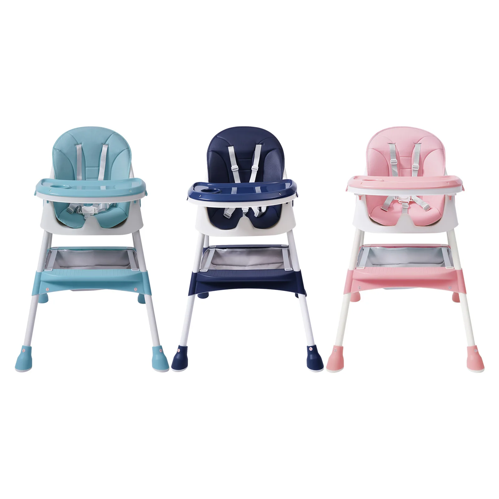 2-in-1 Foldable Baby High Chair with Cushion, 176lbs Load Capacity, Adjustable Height & 5-Position Tray, Portable Feeding Seat with Food-grade Cutlery for 6 Months-6 Years