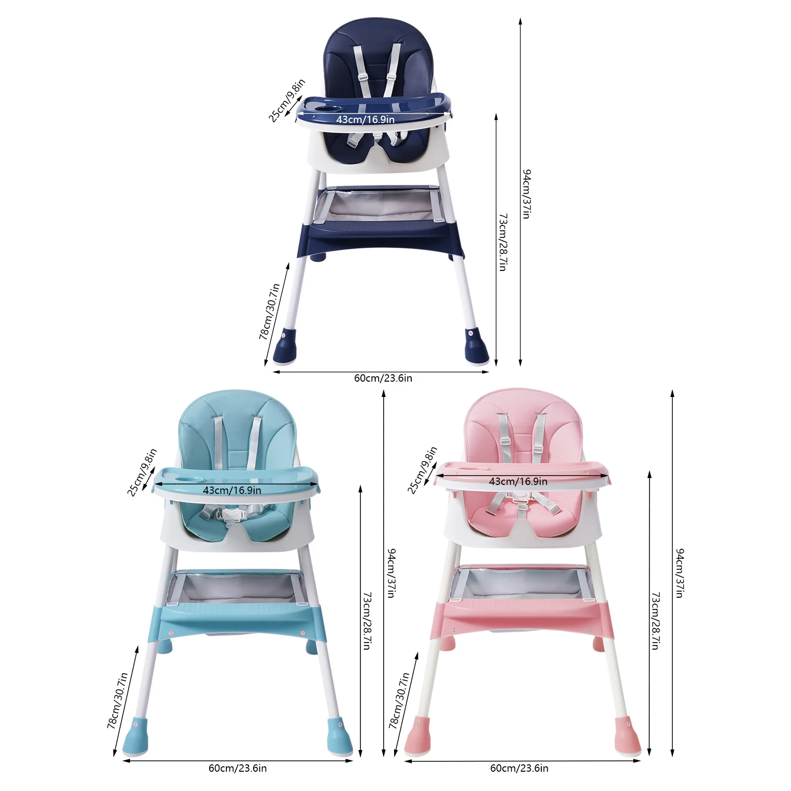 2-in-1 Foldable Baby High Chair with Cushion, 176lbs Load Capacity, Adjustable Height & 5-Position Tray, Portable Feeding Seat with Food-grade Cutlery for 6 Months-6 Years