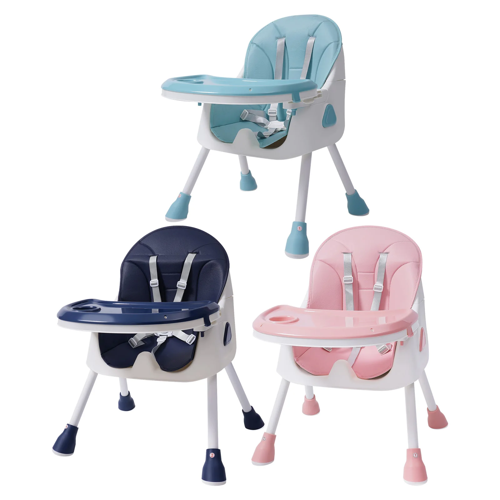 2-in-1 Foldable Baby High Chair with Cushion, 176lbs Load Capacity, Adjustable Height & 5-Position Tray, Portable Feeding Seat with Food-grade Cutlery for 6 Months-6 Years