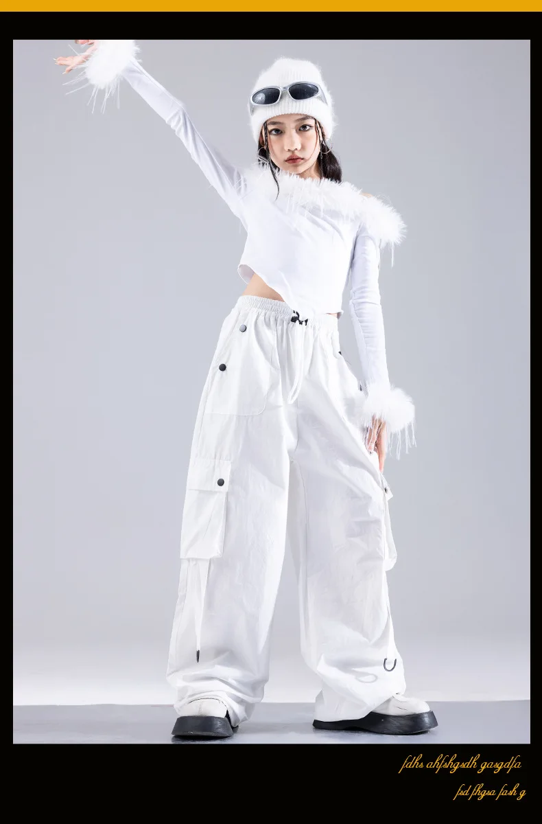 Girls Jazz Dance Performance Suit Kids Hip Hop Stage Wear Kpop Fashion Clothes White Coat Jacket White Pants Steetwear