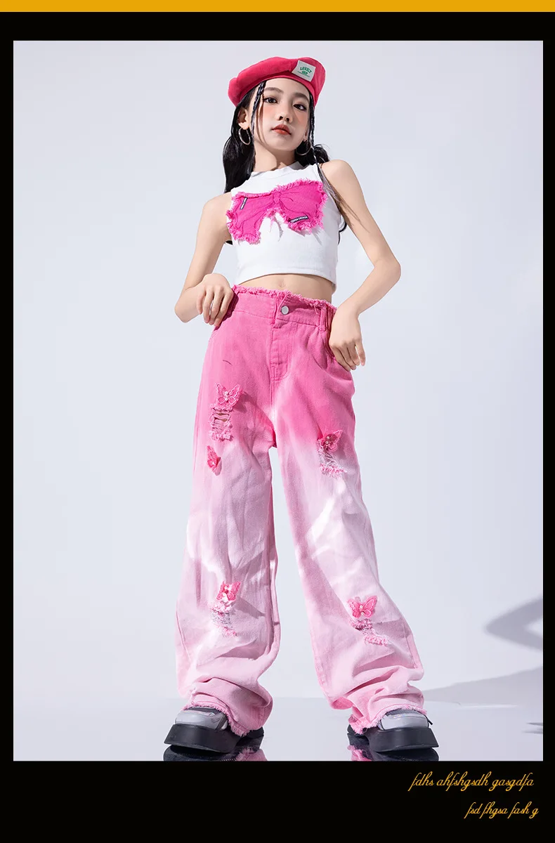 Girls Jazz Dance Performance Suit Kids Hip Hop Stage Wear Kpop Fashion Clothes White Coat Jacket White Pants Steetwear