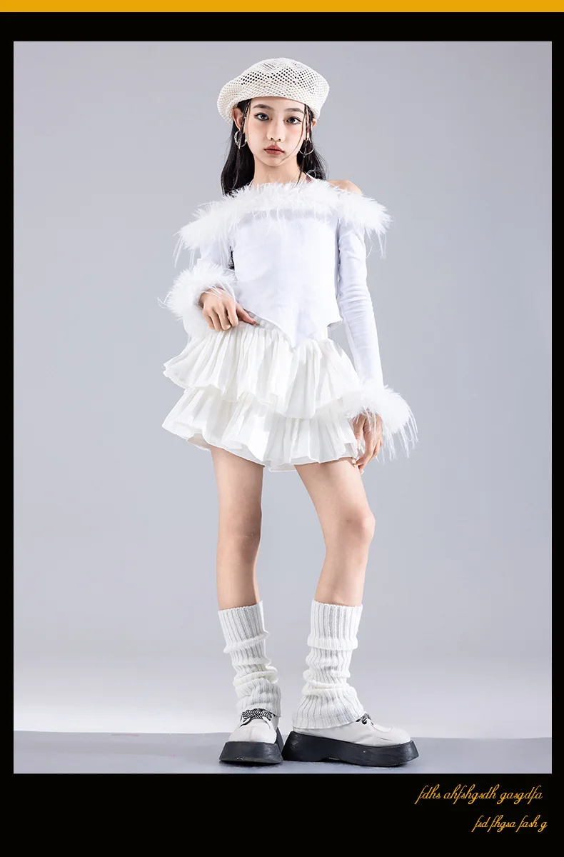 Girls Jazz Dance Performance Suit Kids Hip Hop Stage Wear Kpop Fashion Clothes White Coat Jacket White Pants Steetwear
