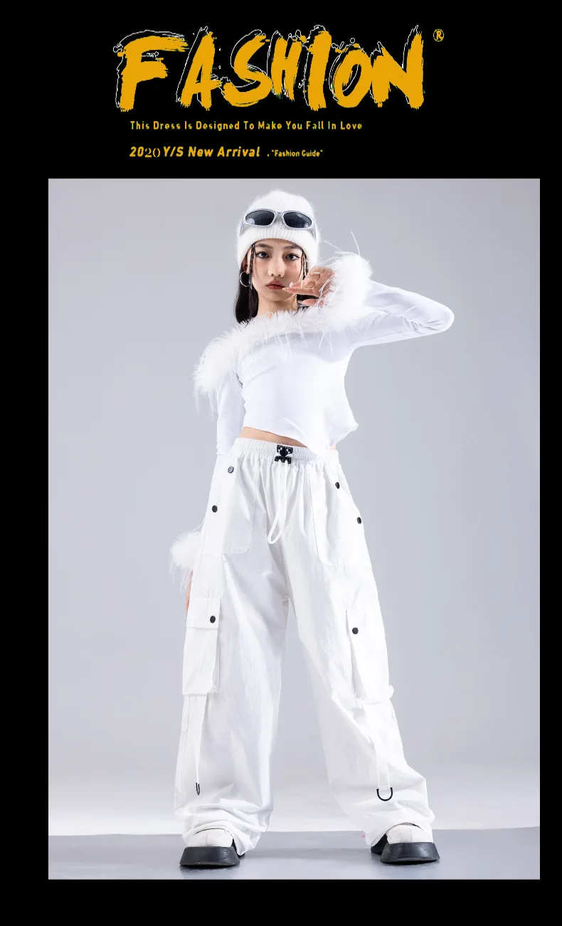 Girls Jazz Dance Performance Suit Kids Hip Hop Stage Wear Kpop Fashion Clothes White Coat Jacket White Pants Steetwear