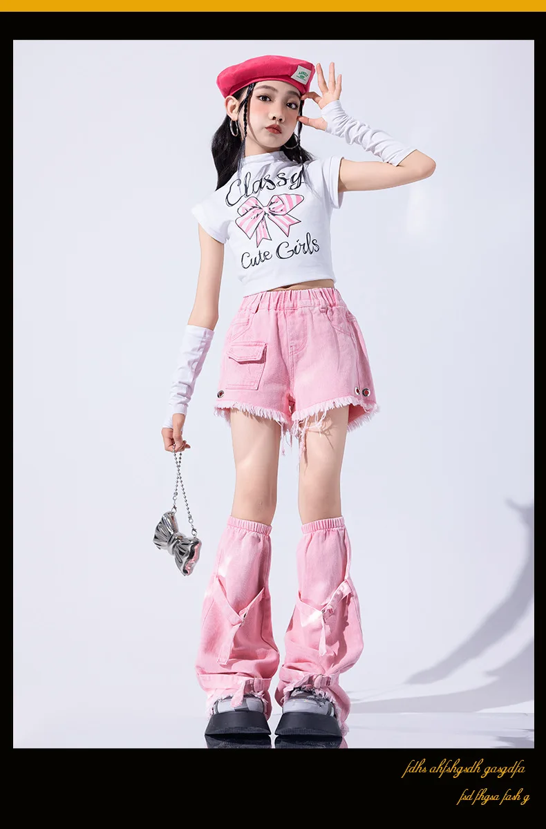 Girls Jazz Dance Performance Suit Kids Hip Hop Stage Wear Kpop Fashion Clothes White Coat Jacket White Pants Steetwear